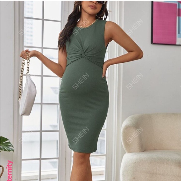 Ribbed Crossed Front Maternity Dress - Picture 1 of 4